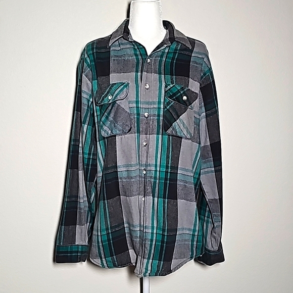 VTG Five Brother Shirt Button Down Flannel Plaid Long Sleeve Union USA L Tall - Picture 1 of 16